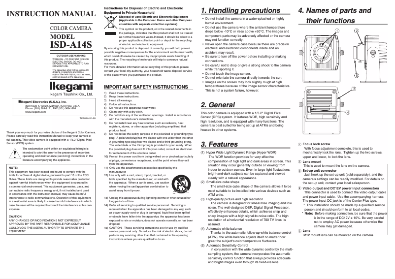 Page 1 de la notice Manuel utilisateur Ikegami ISD-A14S