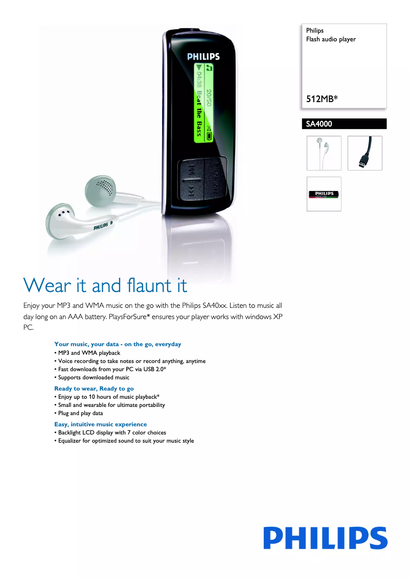 Page n°1 - Brochure Philips SA4000