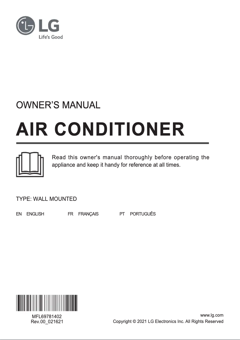 Page 1 de la notice Manuel utilisateur LG S4UQ18KL2TE