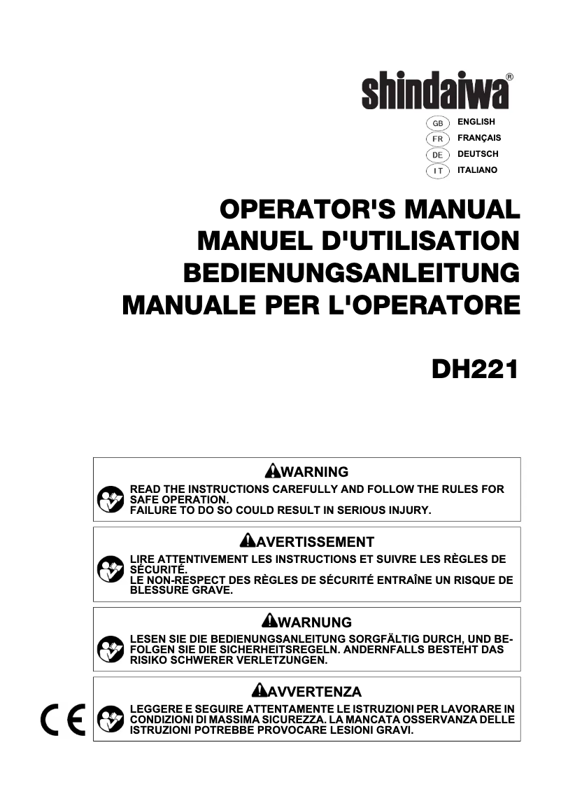Page 1 de la notice Manuel utilisateur Shindaiwa DH221