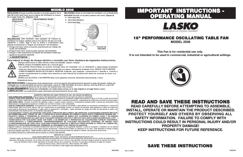 Page 1 de la notice Manuel utilisateur Lasko 2506