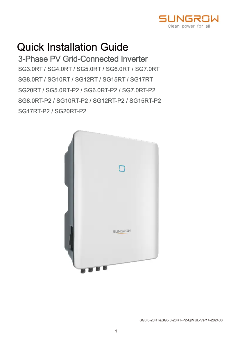 Page n°1 - Manuel utilisateur Sungrow SG20RT