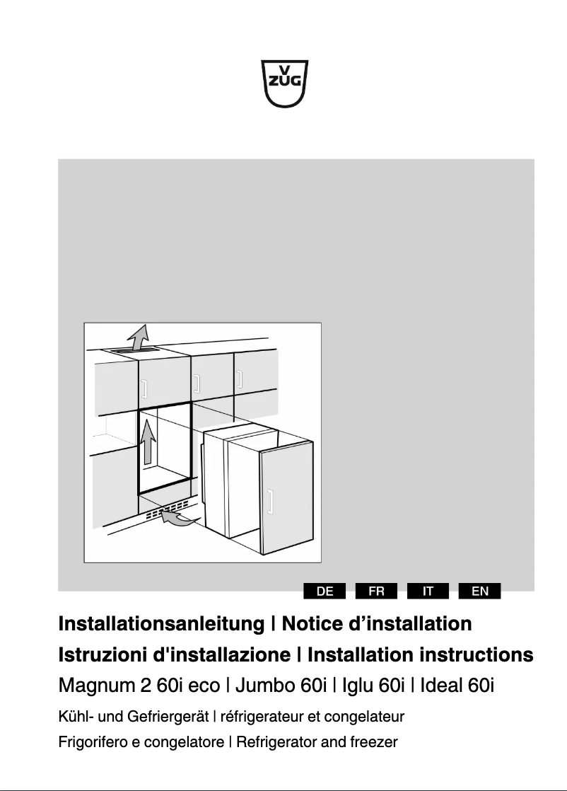 Página 1 del manual Guía de instalación V-Zug Jumbo 60i