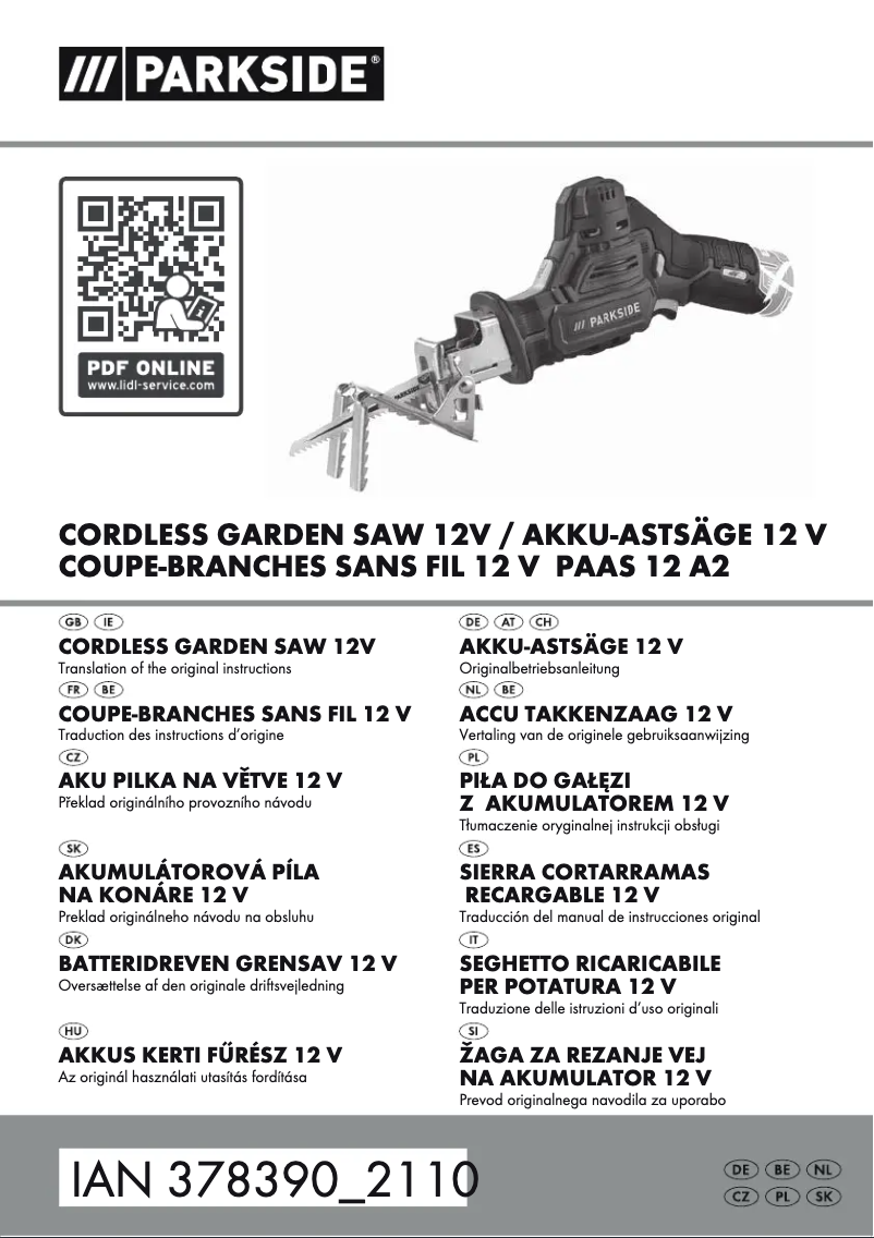 Page 1 de la notice Manuel utilisateur Parkside PAAS 12 A2