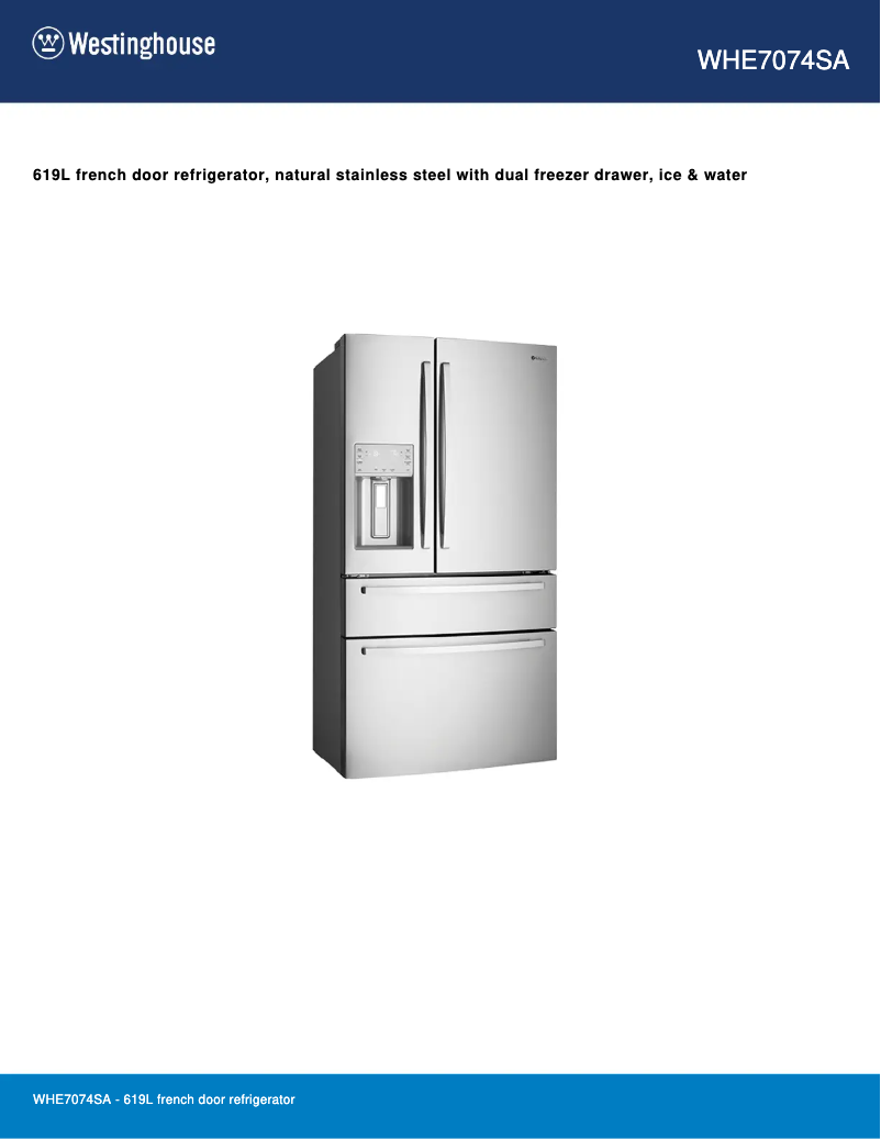 Page 1 de la notice Fiche technique Westinghouse WHE7074SA
