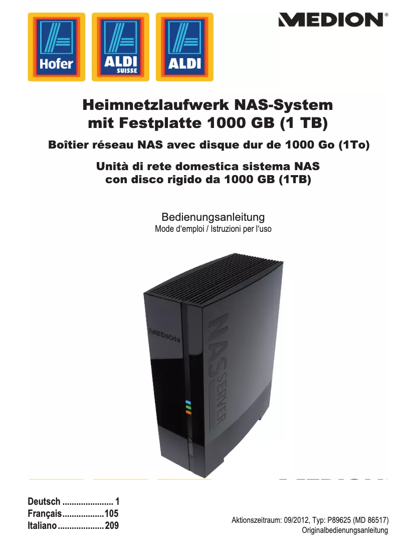 Page 1 de la notice Manuel utilisateur Medion LIFE P89625 (MD 86517)
