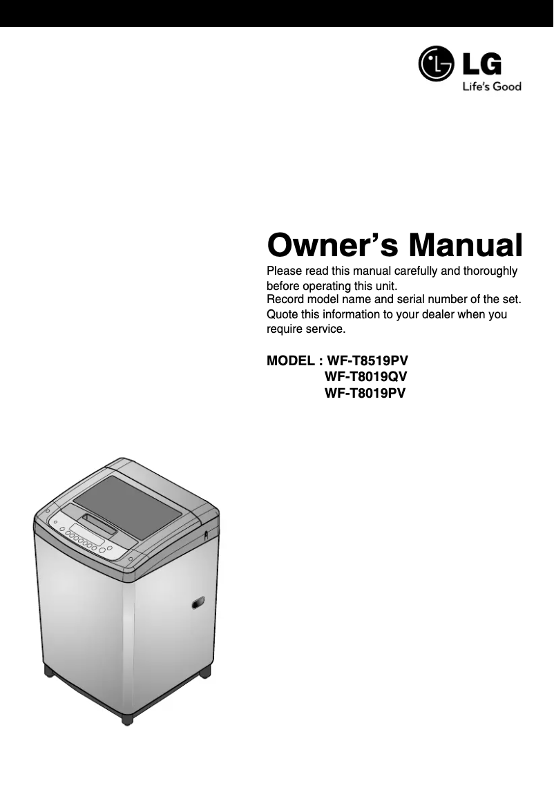 Page 1 de la notice Manuel utilisateur LG WF-T8519PV