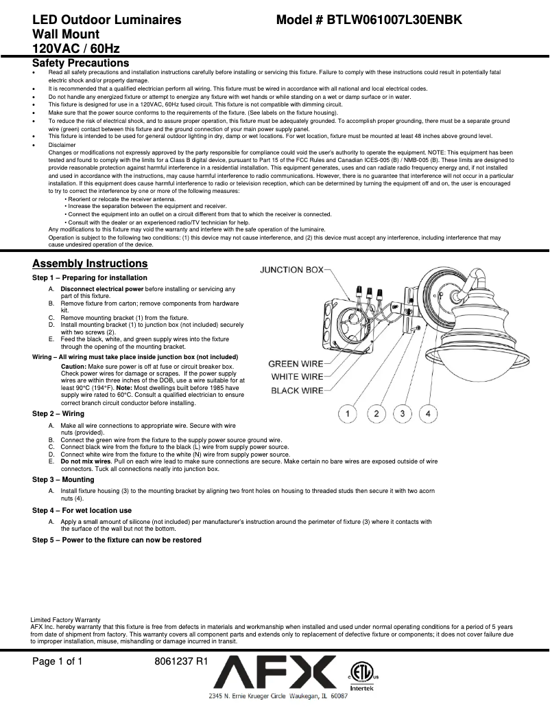 Image de la première page du manuel de l'appareil Butler BTLW061007L30ENBK