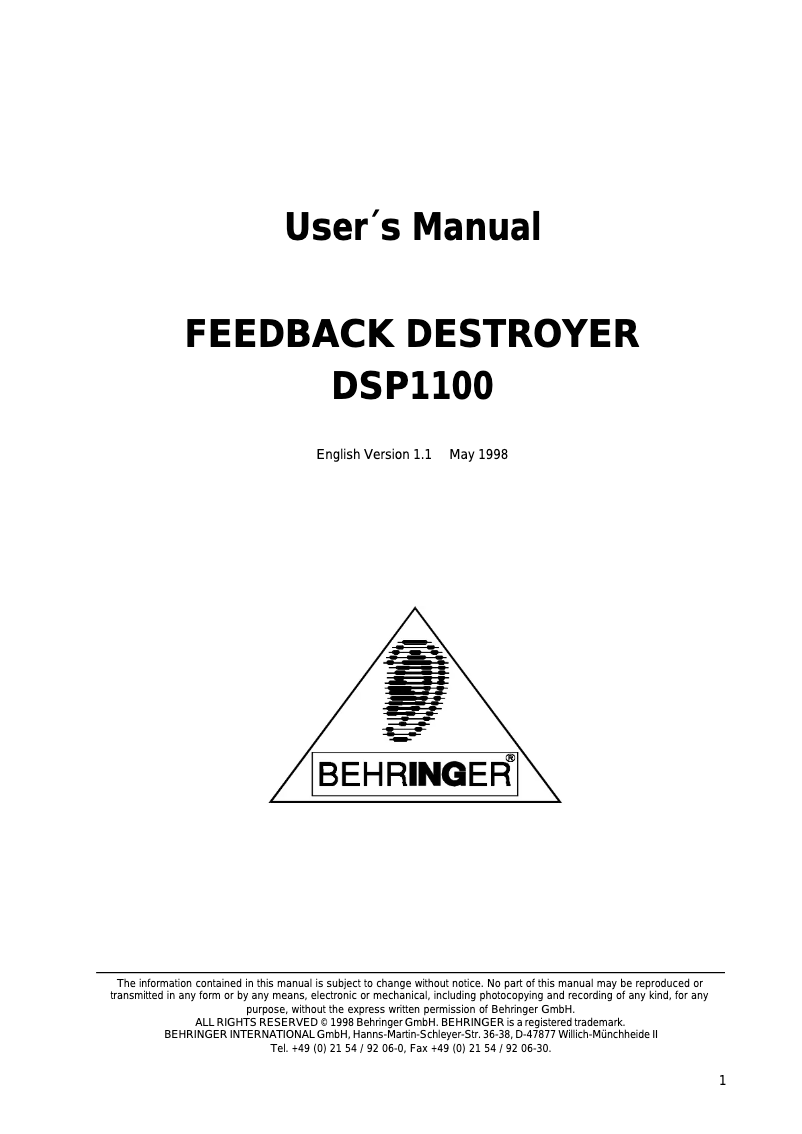 Image de la première page du manuel de l'appareil Feedback Destroyer DSP1100