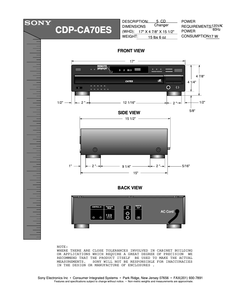 Page 1 de la notice Guide d'installation Sony CDP-CA70ES