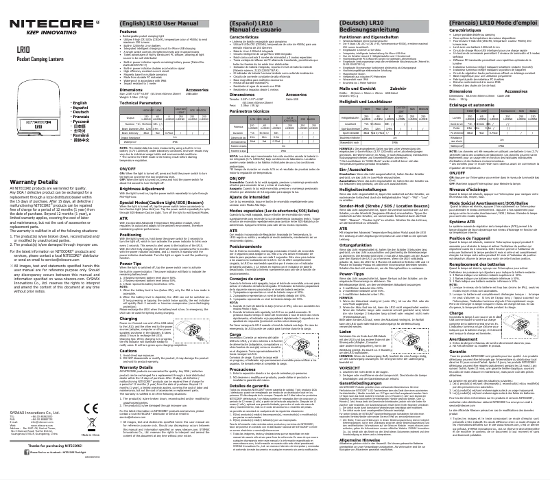 Page n°1 - Manuel utilisateur Nitecore LR10 PANDA