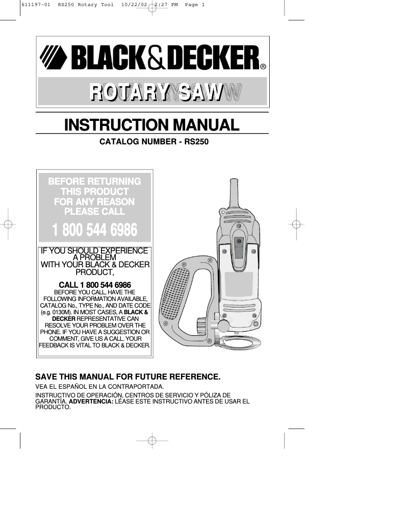 Page n°1 - Manuel utilisateur Black & Decker RS250