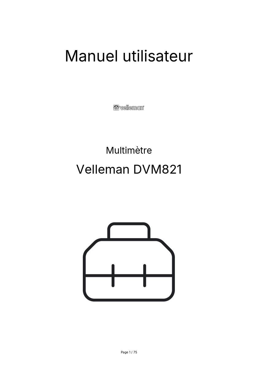 Page n°1 - Manuel utilisateur Velleman DVM821