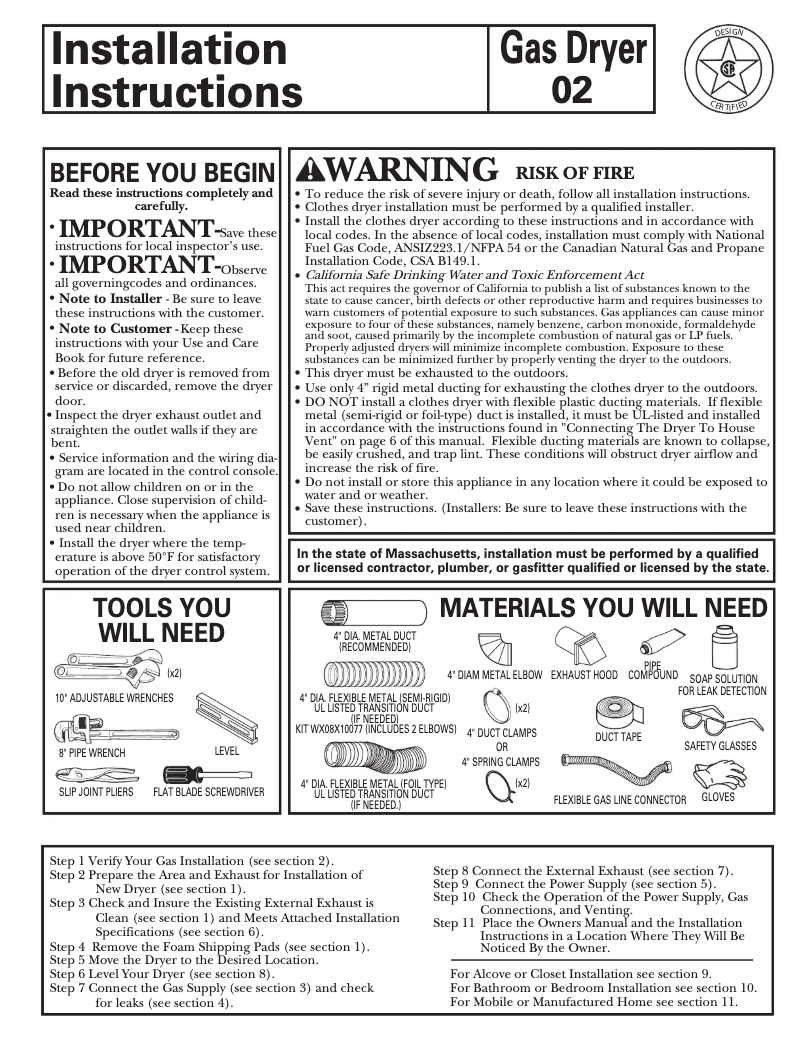 Page 1 de la notice Guide d'installation GE DCCD330GGWC