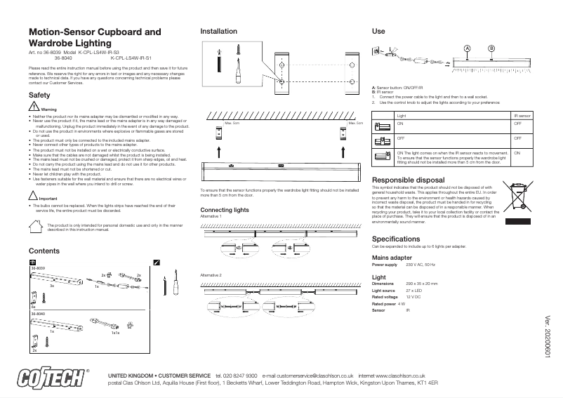 Imagen de la primera página del manual del dispositivo K-CPL-LS4W-IR-S3