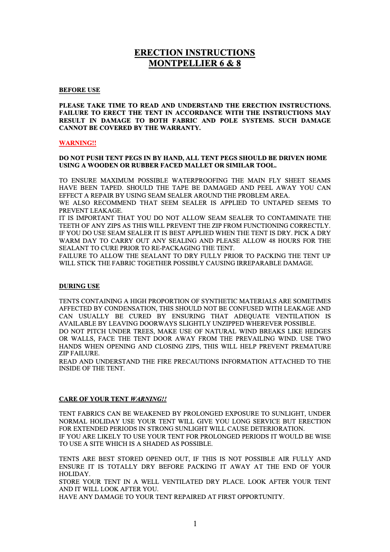 Page n°1 - Manuel utilisateur Khyam Montpellier 8