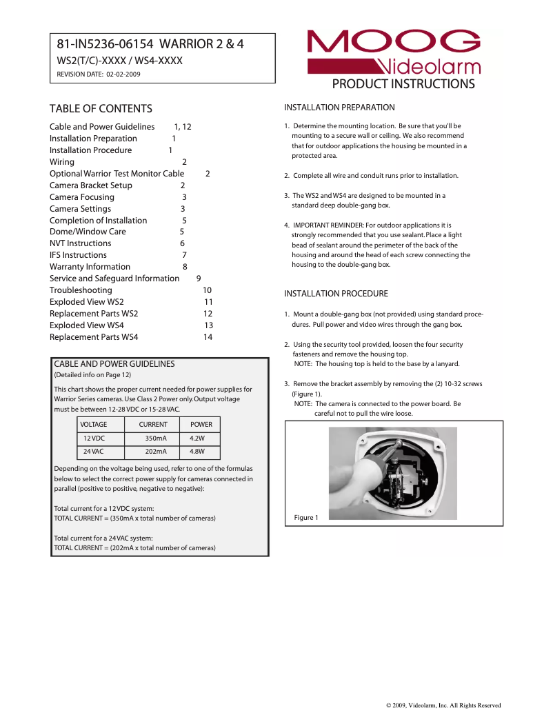 Page n°1 - Manuel utilisateur Moog Videolarm WS2C-50NA