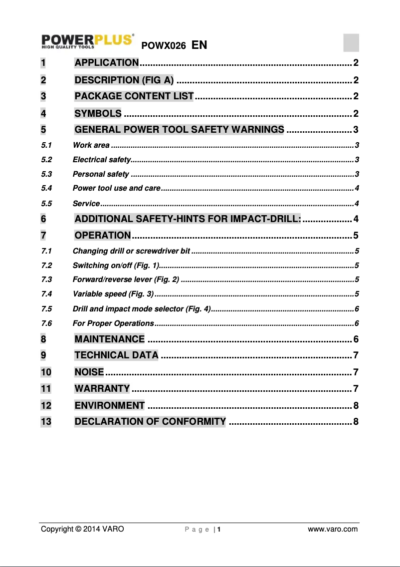 Page 1 de la notice Manuel utilisateur PowerPlus POWX026