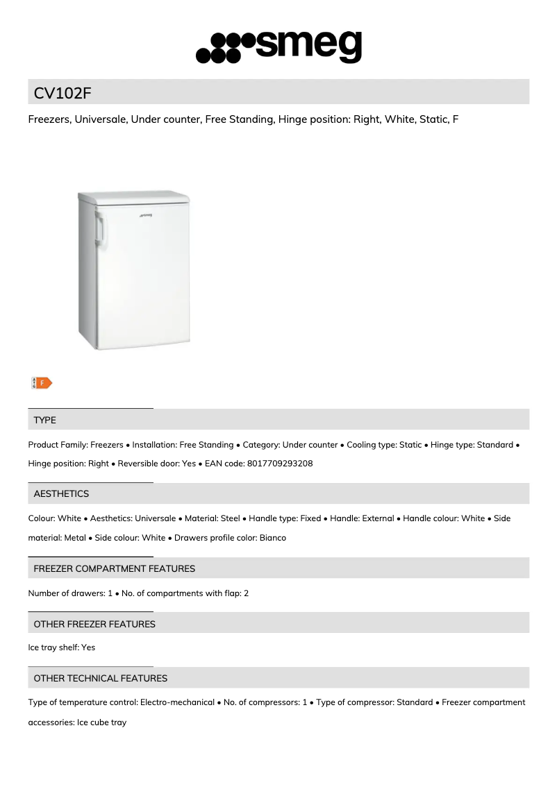 Page 1 de la notice Brochure Smeg CV102F