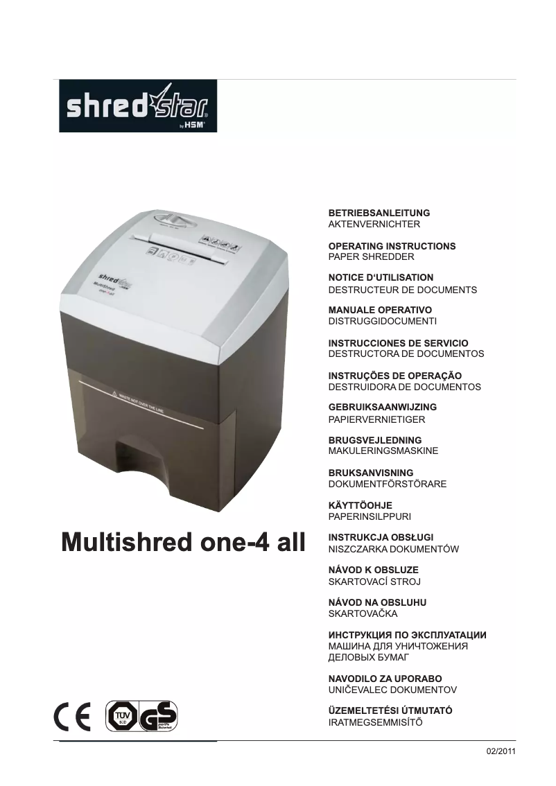 Page n°1 - Manuel utilisateur HSM Shredstar MultiShred