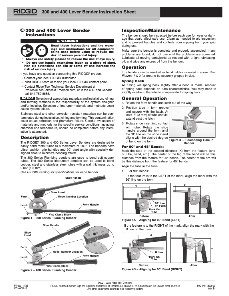 Page 1 de la notice Manuel utilisateur Ridgid 408