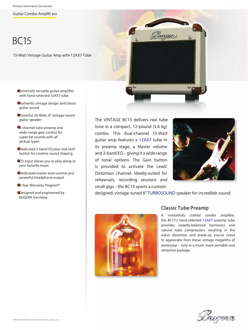 Page 1 de la notice Fiche technique Bugera BC15