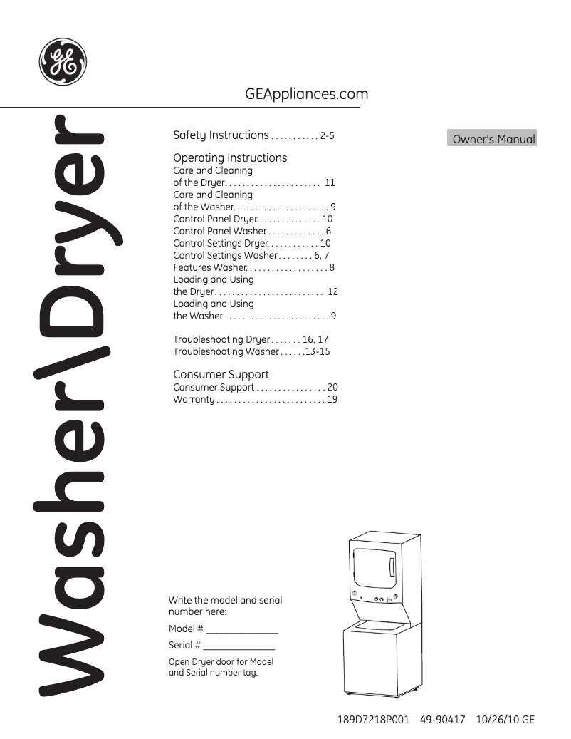 Page 1 of the manual User Manual GE Spacemaker GTUP270EMWW