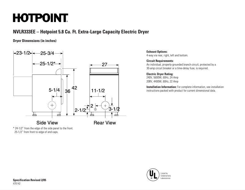Page n°1 - Fiche technique Hotpoint NVLR333EECC