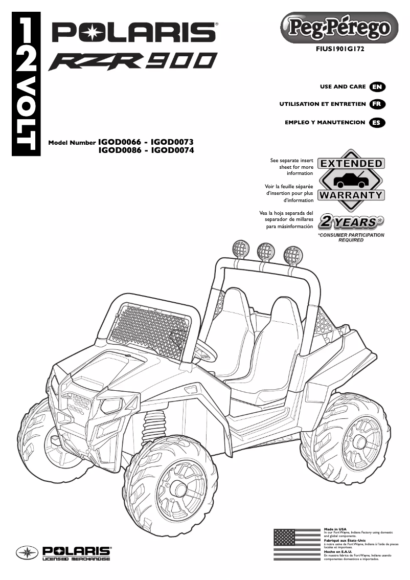 Image de la première page du manuel de l'appareil Polaris RZR 900