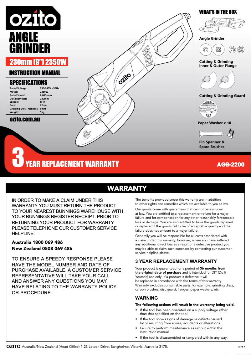 Page n°1 - Manuel utilisateur Ozito AGB-2200