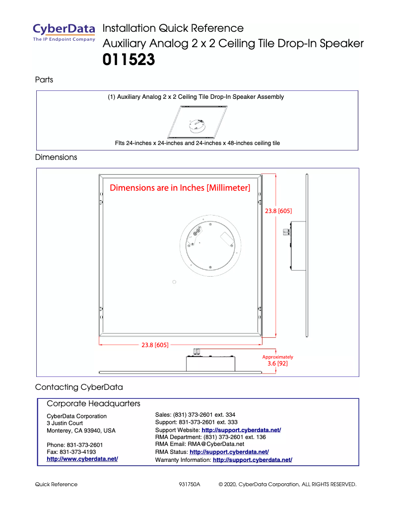 Page n°1 - Manuel utilisateur CyberData Systems 011523