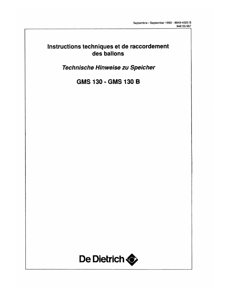 Page 1 de la notice Manuel utilisateur De Dietrich GMS 130