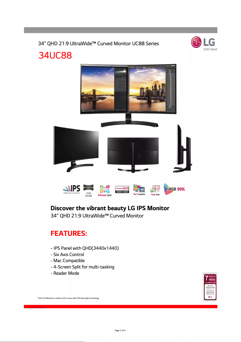 Page n°1 - Fiche technique LG 34UC88-B