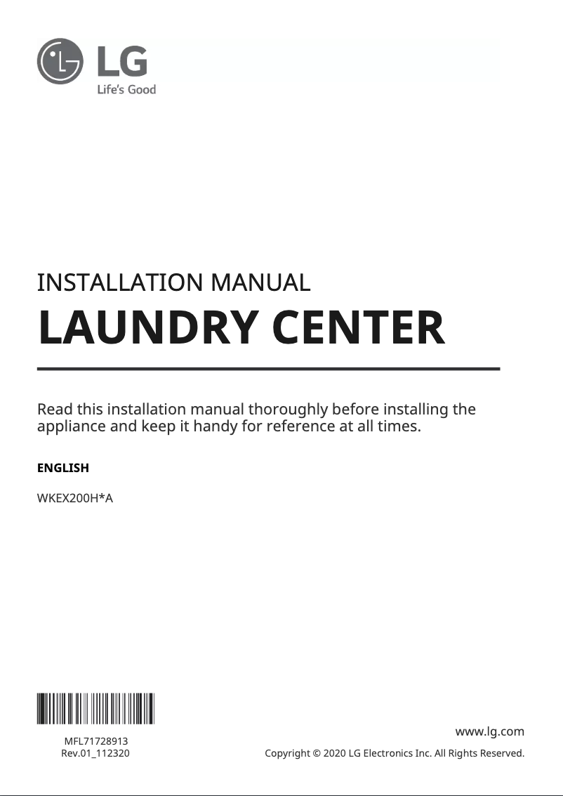Page 1 de la notice Manuel utilisateur LG WKEX200HBA