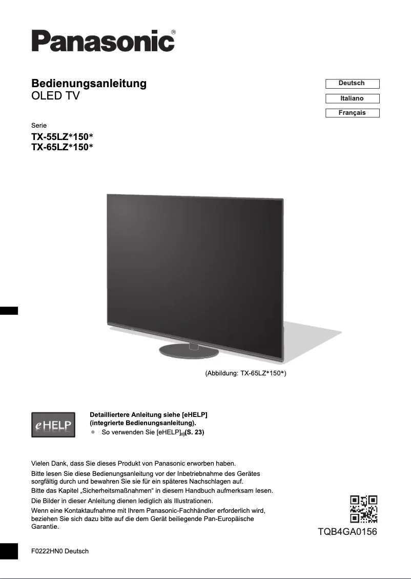 Page 1 of the manual User Manual Panasonic TX-55LZX1509