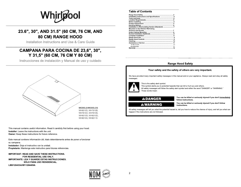 Page 1 de la notice Manuel utilisateur Whirlpool WH8010S