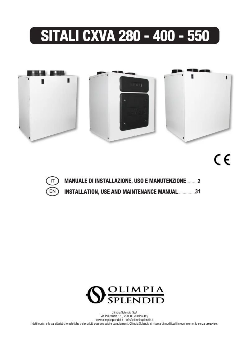 Página 1 del manual Manual de usuario Olimpia Splendid Sitali CX 550