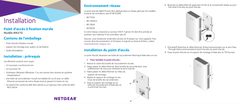 Page 1 de la notice Guide d'installation Netgear WN370