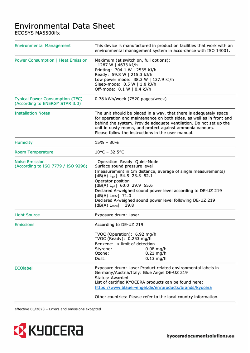 Page n°1 - Fiche technique Kyocera ECOSYS MA5500ifx