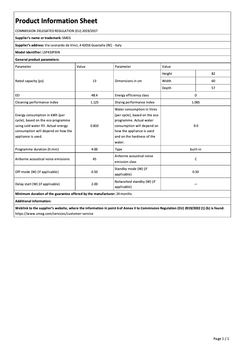 Page n°1 - Brochure Smeg LSP433PXIN
