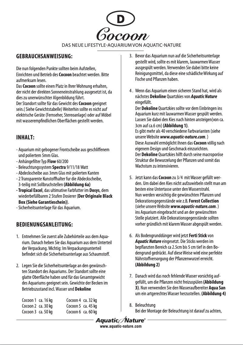 Page 1 de la notice Manuel utilisateur Aquatic Nature Cocoon 6