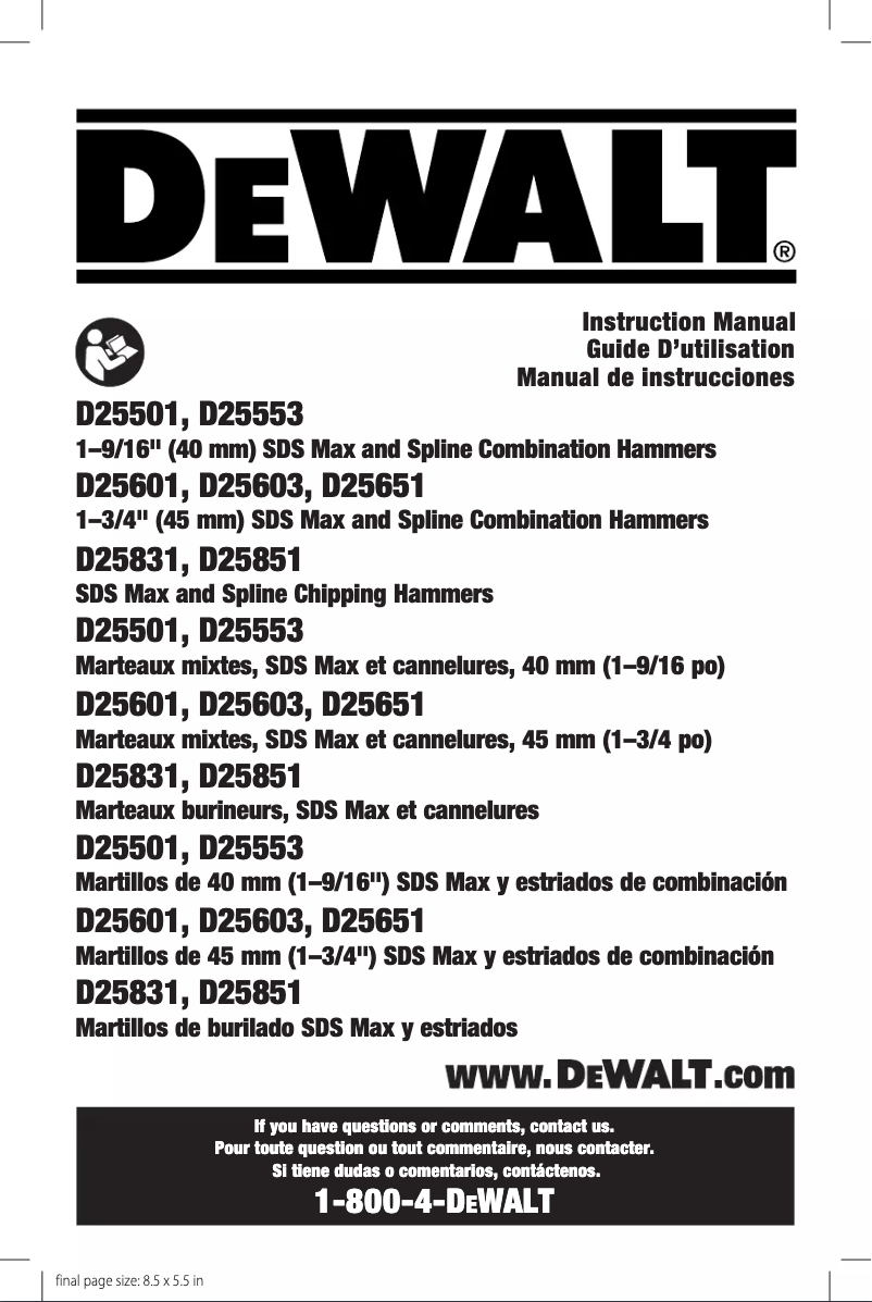 Page n°1 - Manuel utilisateur DeWalt D25601K