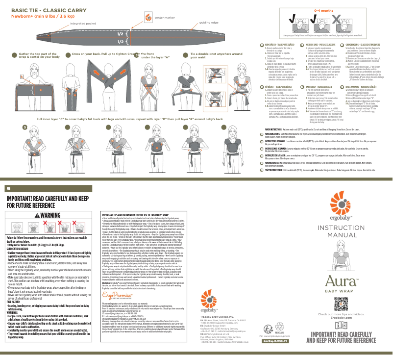 Page 1 de la notice Manuel utilisateur Ergobaby Aura