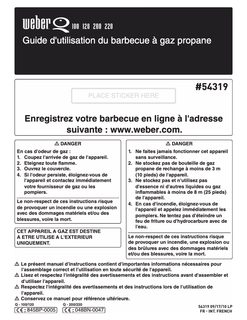 Page 1 de la notice Manuel utilisateur Weber Q100