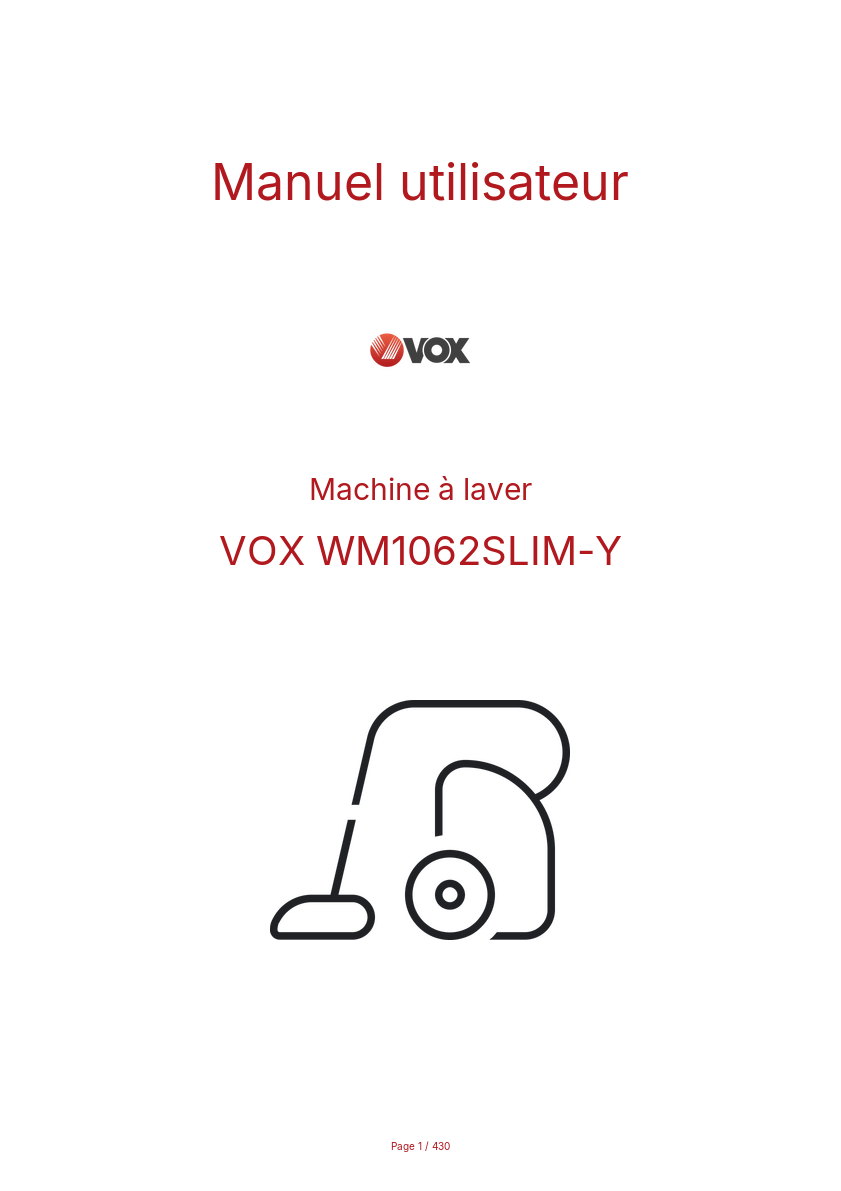 Page n°1 - Manuel utilisateur VOX WM1062SLIM-Y