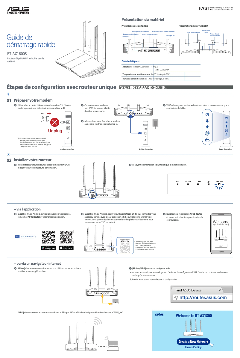 Page 1 de la notice Guide de démarrage rapide Asus RT-AX1800S