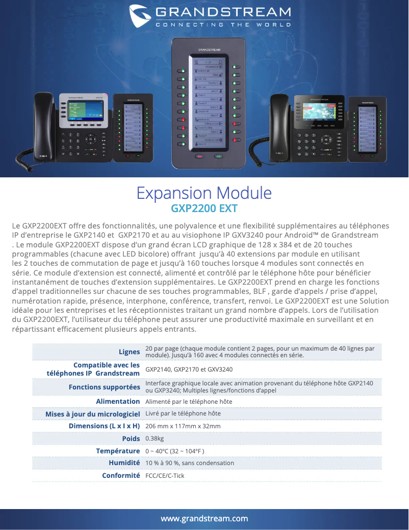 Page n°1 - Fiche technique Grandstream GXP2200EXT