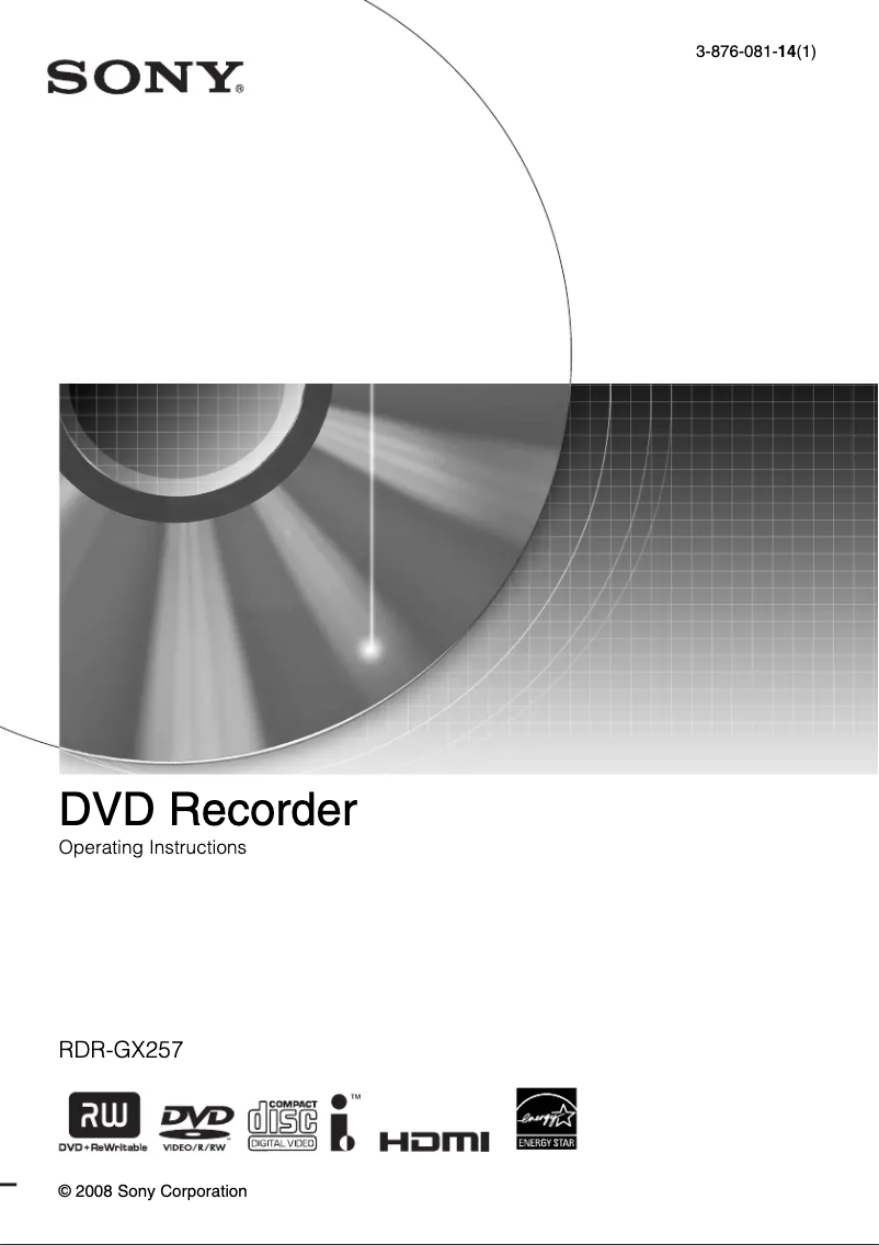 Page 1 de la notice Manuel utilisateur Sony RDR-GX257