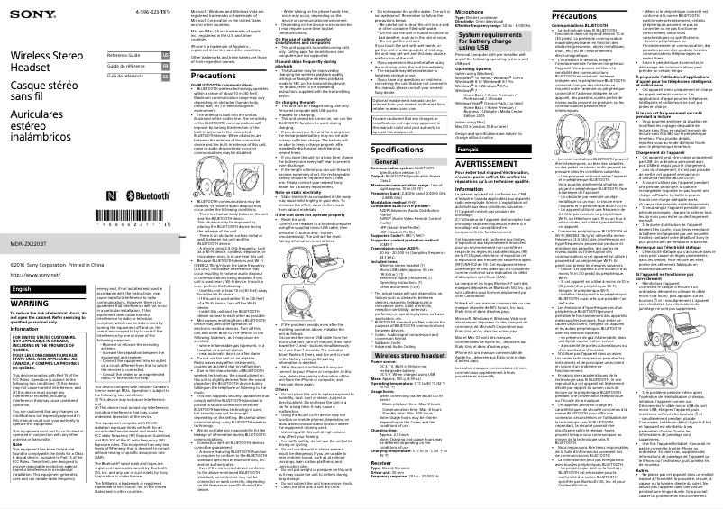 Page n°1 - Manuel utilisateur Sony MDR-ZX220BT
