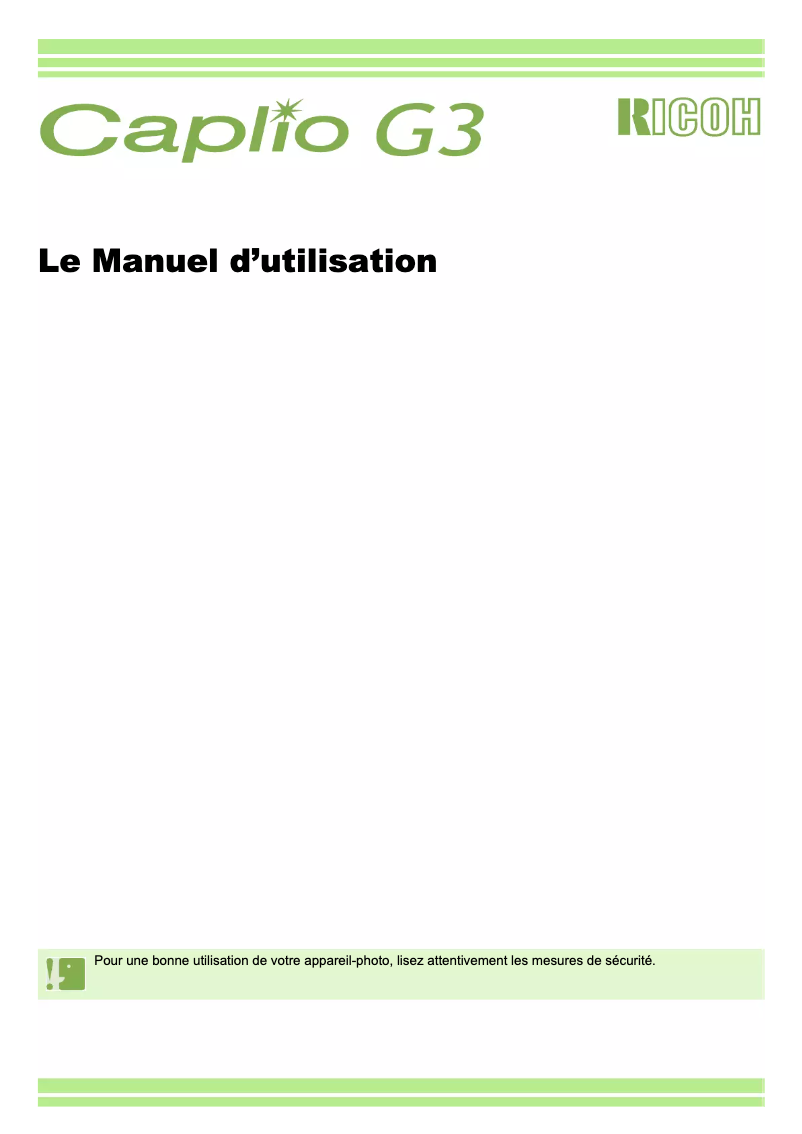 Page 1 de la notice Manuel utilisateur Ricoh Caplio G3